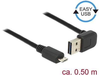 Câble EASY-USB 2.0 Type-A mâle coudé vers le haut / bas > USB 2.0 Type Micro-B mâle 0,5 m