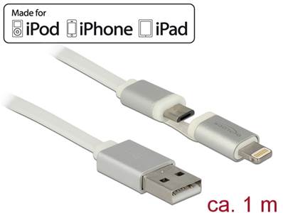Câble USB de données et d'alimentation pour appareils Apple et Micro USB 1 m blancs