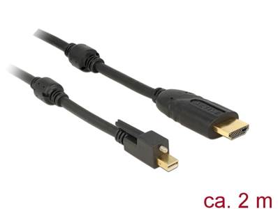 Câble mini Displayport 1.2 mâle avec vis > HDMI mâle 4K actif noir 2 m