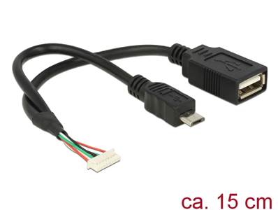 Câble embase 1,25 mm 8 broches USB 2.0 femelle > USB 2.0 Type-A femelle + USB 2.0 Type Micro-B mâle