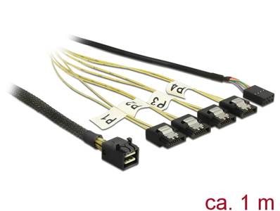 Câble Mini SAS HD SFF-8643 > 4 x SATA 7 broches inversé + bande latérale 1 m
