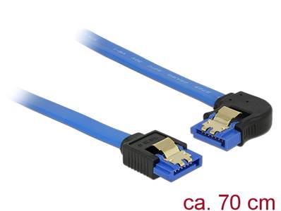 Câble SATA 6 Gb/s femelle droit > SATA femelle coudé à gauche 70 cm bleu avec attaches en or