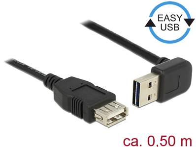 Câble d'extension EASY-USB 2.0 Type-A mâle coudé vers le haut / bas > USB 2.0 Type-A femelle noir 0,