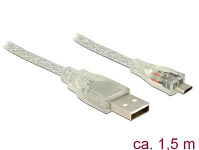 Câble USB 2.0 Type-A mâle > USB 2.0 Micro-B mâle 1,5 m transparent