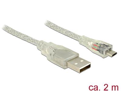 Câble USB 2.0 Type-A mâle > USB 2.0 Micro-B mâle 2 m transparent