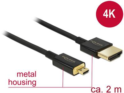 Câble HDMI haute vitesse avec Ethernet - HDMI-A mâle > HDMI Micro-D mâle 3D 4K 2 m Fin Haut de gamme