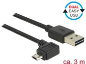 Câble EASY-USB 2.0 Type-A mâle > EASY-USB 2.0 Type Micro-B mâle coudé vers la gauche / droite 3 m no