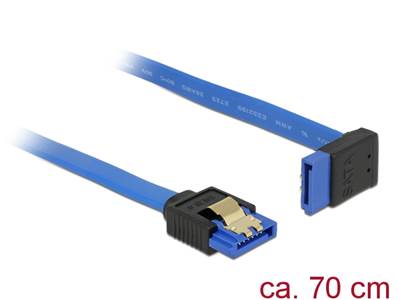Câble SATA 6 Gb/s femelle droit > SATA femelle coudé vers le haut 70 cm bleu avec attaches en or