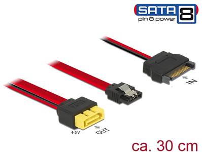 Câble SATA 6 Gb/s 7 broches femelles + SATA 15 broches d'alimentation mâles > SATA mâle 8 broches d'