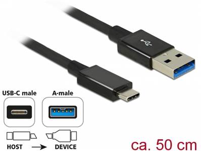Câble USB SuperSpeed 10 Gbps (USB 3.1 Gen 2) USB Type-C™ mâle > USB Type-A mâle 0,5 m noir coaxial P