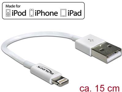 Câble d’alimentation et de transfert des données USB pour iPhone™, iPad™, iPod™ 15 cm blanc