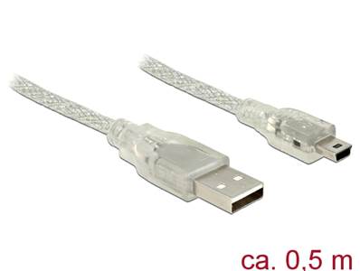 Câble USB 2.0 Type-A mâle > USB 2.0 Mini-B mâle 0,5 m transparent