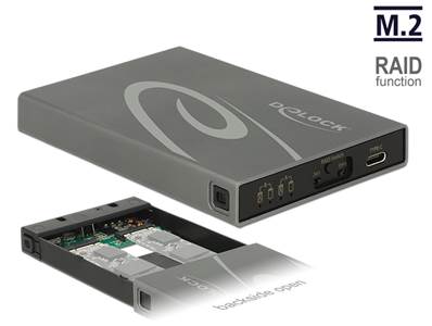 Boîtier externe 2 x M.2 touche B SSD > USB 3.1 Gen 2 USB Type-C™ femelle avec RAID