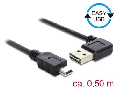 Câble EASY-USB 2.0 Type-A mâle coudé vers la gauche / droite > USB 2.0 Type Mini-B mâle 0,5 m