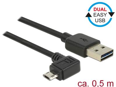 Câble EASY-USB 2.0 Type-A mâle > EASY-USB 2.0 Type Micro-B mâle coudé vers la gauche / droite 0,5 m