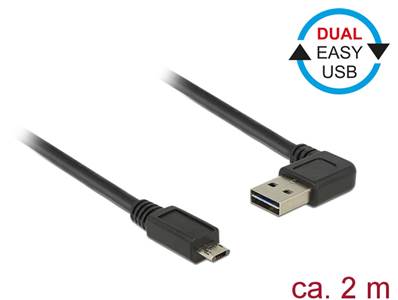 Câble EASY-USB 2.0 Type-A mâle coudé vers la gauche / droite > EASY-USB 2.0 Type Micro-B mâle noir 2