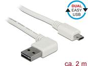 Câble EASY-USB 2.0 Type-A mâle coudé vers la gauche / droite > EASY-USB 2.0 Type Micro-B mâle blanc