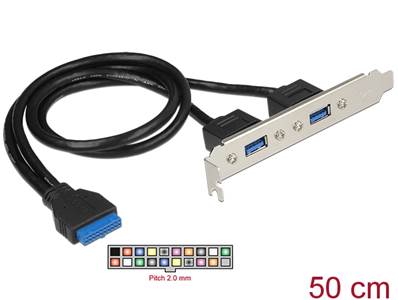 Support d'emplacement embase 1 x USB 3.0 19 broches femelle interne > 2 x USB 3.0 Type-A femelle ext