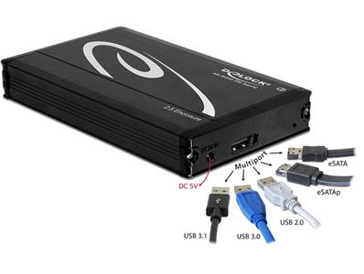 2.5" Boîtier externe SATA DD à Multiport SuperSpeed USB 10 Gbps (USB 3.1 Gen 2) (jusqu'à  15 mm DD)