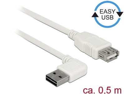 Câble d'extension EASY-USB 2.0 Type-A mâle coudé vers la gauche / droite > USB 2.0 Type-A femelle bl