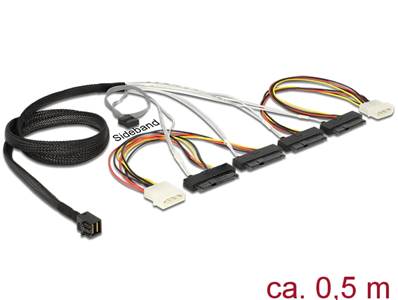 Câble mini SAS HD SFF-8643 > 4 x SAS SFF-8482 + alimentation 0,5 m