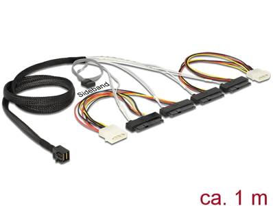 Câble mini SAS HD SFF-8643 > 4 x SAS SFF-8482 + alimentation 1 m