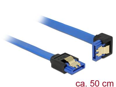 Câble SATA 6 Gb/s femelle droit > SATA femelle coudé vers le bas 50 cm bleu avec attaches en or