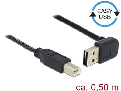 Câble EASY-USB 2.0 Type-A mâle coudé vers le haut / bas > USB 2.0 Type-B mâle 0,5 m