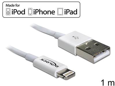 Câble d’alimentation et de transfert des données USB pour iPhone™, iPad™, iPod™ 1 m blanc