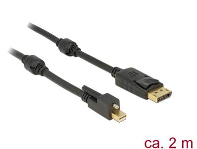 Câble mini Displayport 1.2 mâle avec vis > Displayport mâle 4K noir 2 m