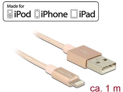 Câble d’alimentation et de transfert des données USB pour iPhone™, iPad™, iPod™ rose 1 m
