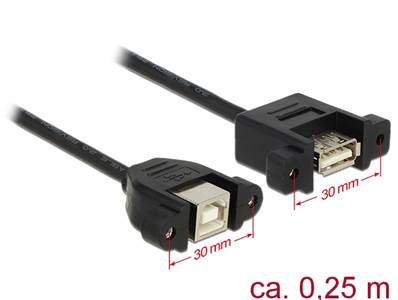 Câble USB 2.0 Type-B femelle à montage sur panneau > USB 2.0 Type-A femelle à montage sur panneau 25