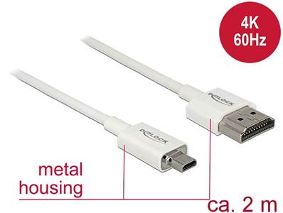 Câble HDMI haute vitesse avec Ethernet - HDMI-A mâle > HDMI Micro-D mâle 3D 4K 2 m Fin Haut de gamme