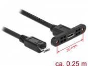 Câble USB 2.0 Micro-B femelle à montage sur panneau > USB 2.0 Micro-B mâle 25 cm