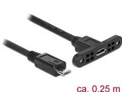 Câble USB 2.0 Micro-B femelle à montage sur panneau > USB 2.0 Micro-B mâle 25 cm