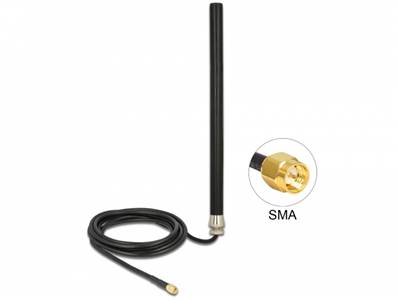 LTE UMTS GSM Antenne SMA mâle 3 dBi omnidirectionnelle fixée avec un câble de connexion (RG-58, 3 m)