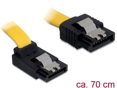 Câble SATA 6 Gb/s mâle droit > SATA mâle coudé vers le haut 70 cm métal jaune