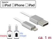 Câble d’alimentation et de transfert des données USB pour iPhone™, iPad™, iPod™ 1 m blanc avec indic