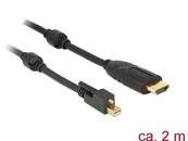 Câble mini Displayport 1.2 mâle avec vis > HDMI mâle 4K actif noir 2 m
