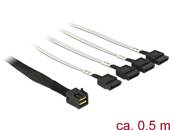 Câble Mini SAS HD SFF-8643 > 4 x SATA 7 Pin 0,5 m