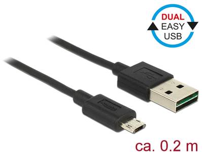 Câble EASY-USB 2.0 Type-A mâle > EASY-USB 2.0 Type Micro-B mâle 0,2 m noir