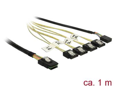 Câble Mini SAS SFF-8087 > 4 x SATA 7 broches inversé + bande latérale 1 m