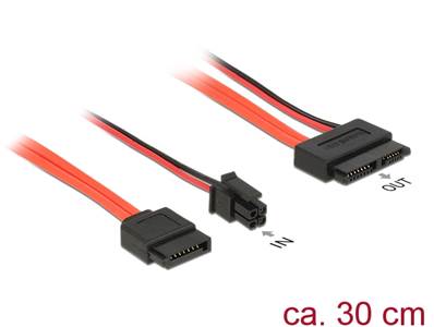 Câble SATA 6 Gb/s à 7 broches femelle + alimentation à 4 broches mâle > Slim SATA à 13 broches femel