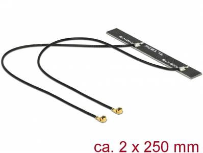 Double antenne WLAN 802.11 ac/a/h/b/g/n 2 x MHF mâle 5 dBi 250 mm PCB interne autocollante