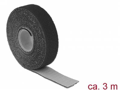 Fermetures par velcro L 3 m x l 20 mm rouleau noire