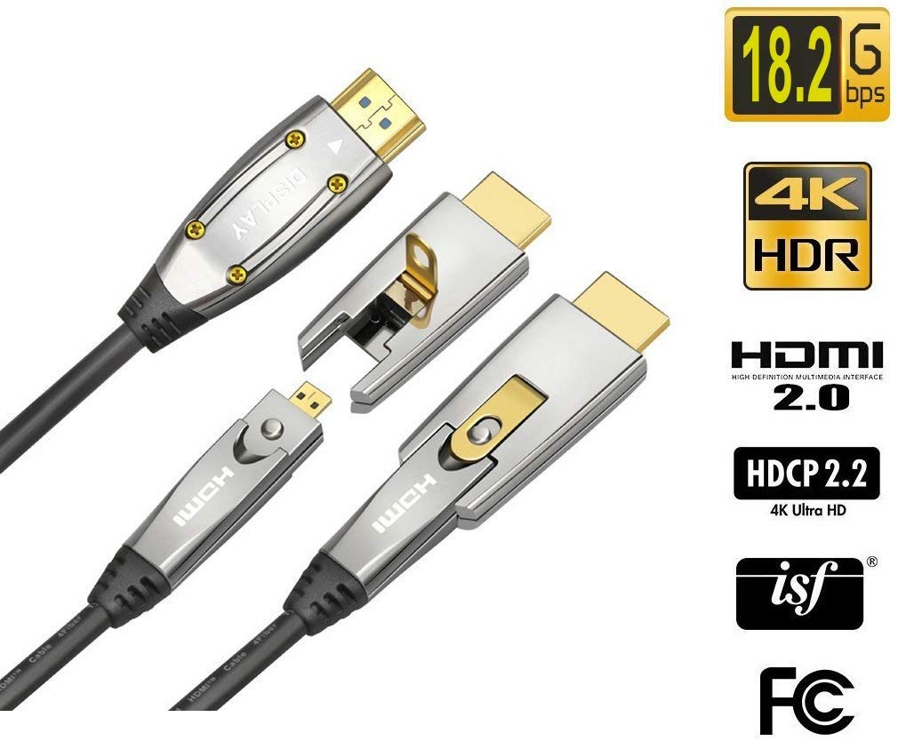 Cordon HDMI2.0 compatible 4K/60Hz - câble hybride cuivre/fibre optique, contacts dorés, longueur 20 
