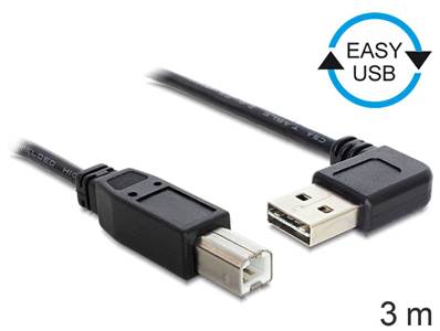Câble EASY-USB 2.0 Type-A mâle coudé vers la gauche / droite > USB 2.0 Type-B mâle 3 m