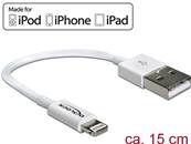 Câble d’alimentation et de transfert des données USB pour iPhone™, iPad™, iPod™ 15 cm blanc