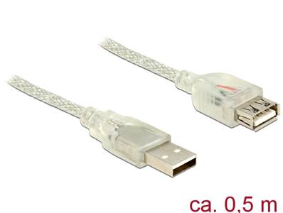 Câble d'extension USB 2.0 Type-A mâle > USB 2.0 Type-A femelle 0,5 m transparent