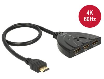 Commutateur HDMI UHD 3 entrées HDMI > 1 sortie HDMI 4K avec câble 50 cm intégré